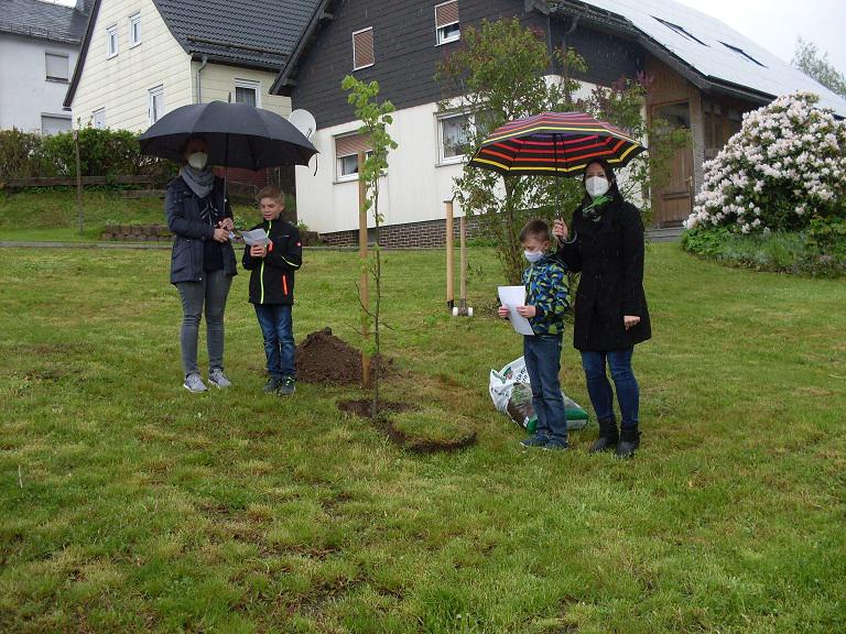 Kommunionkinder pflanzen eine Winterlinde