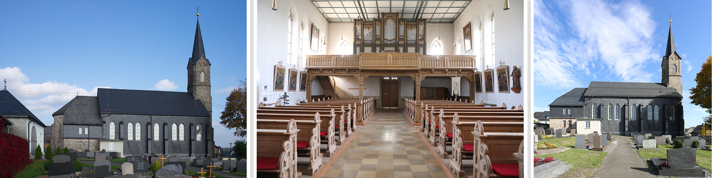 Slider mit verschiedenen Bildern im Kopf der Homepage der Pfarrei Tschirn